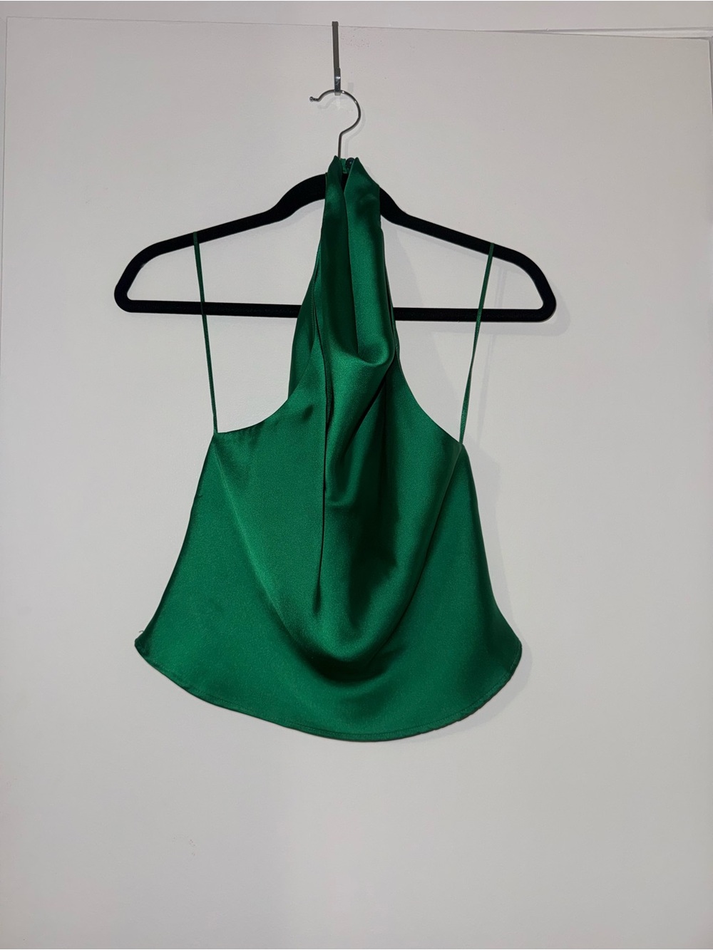 Zara Satin Emerald Green Halter Cowl Neck Top